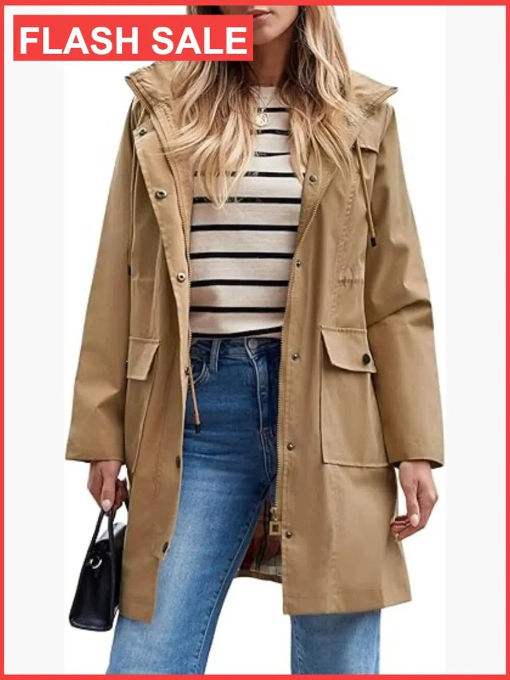 Waterproof Rain Jacket Hooded Windbreaker Long Trench Coat